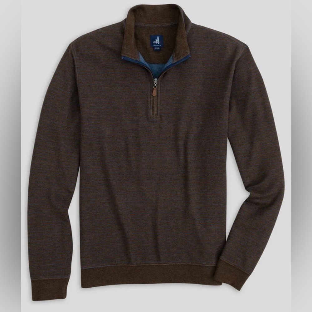 Johnnie-O Skiles Striped Quarter Zip Pullover Bison Size XL Brown Blue Stripes - Picture 2 of 11